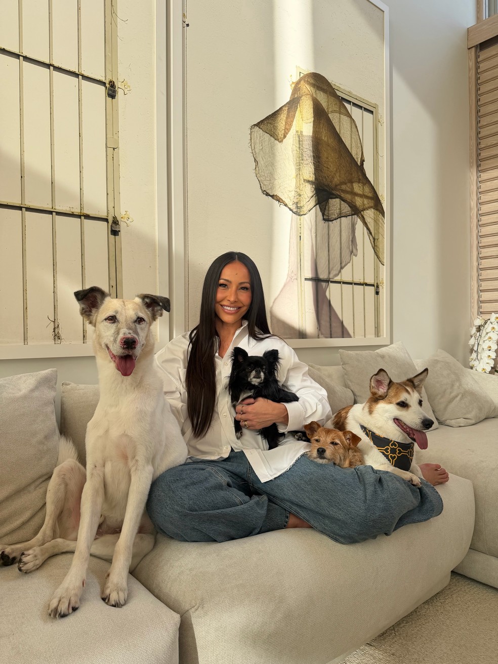 Sabrina Sato posa com os cinco cachorros — Foto: Reprodução / Instagram