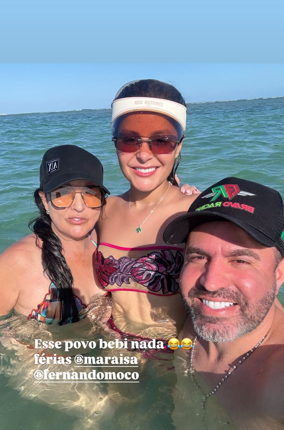 Almira Pereira com a filha Maraisa e o genro Fernando Mocó — Foto: Reprodução/Instagram