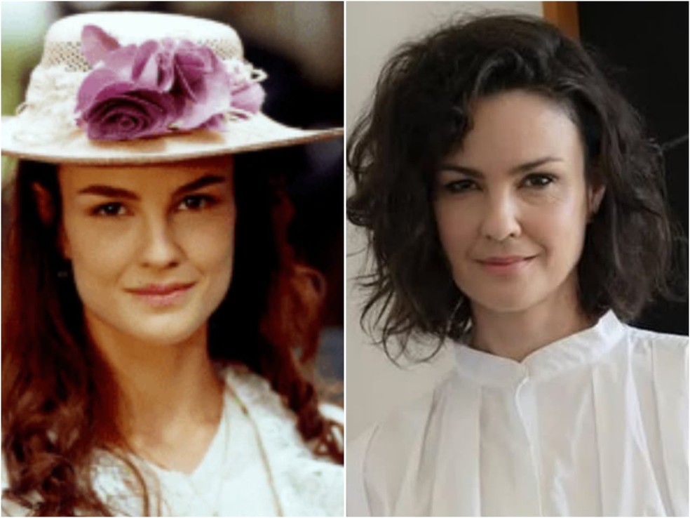 Carolina Kasting em 'Terra Nostra (Globo, 1999), como Rosana, e com visual atual — Foto: Divulgação/TV Globo e Reprodução/Instagram