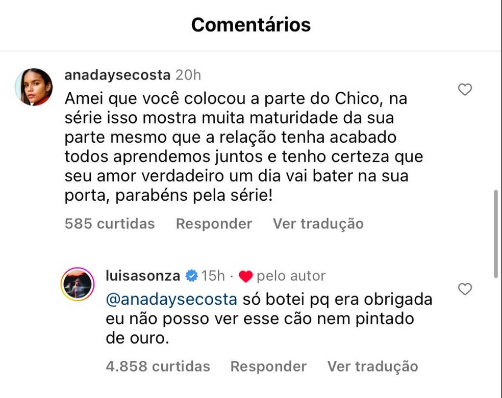 Comentário de Luísa Sonza — Foto: Reprodução/Instagram