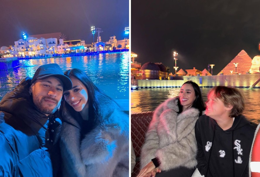 Neymar aproveita momentos de passeio com Davi Lucca e Bruna Biancardi