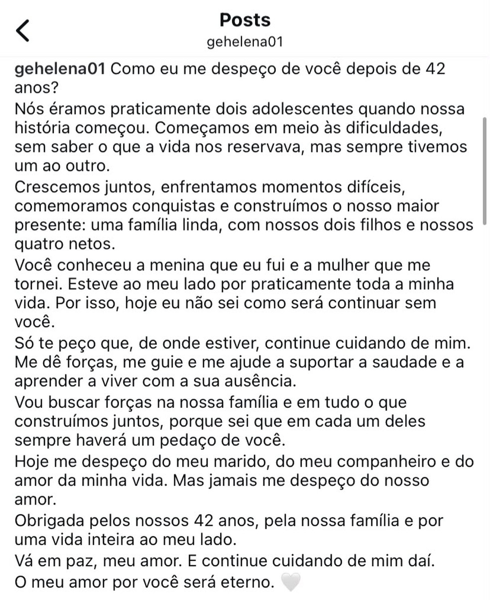 Post de Geralda Helena, viúva de Rick — Foto: Reprodução | Instagram