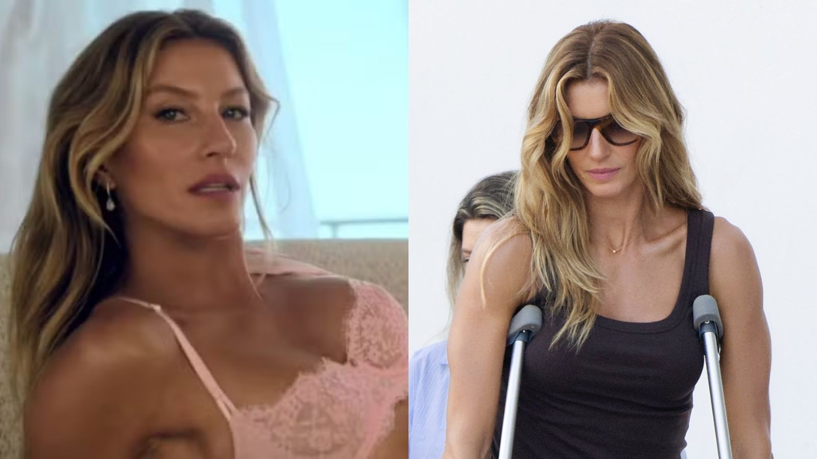 Destaque do desfile da Victoria's Secret, Gisele Bündchen usa muletas e bota ortopédica