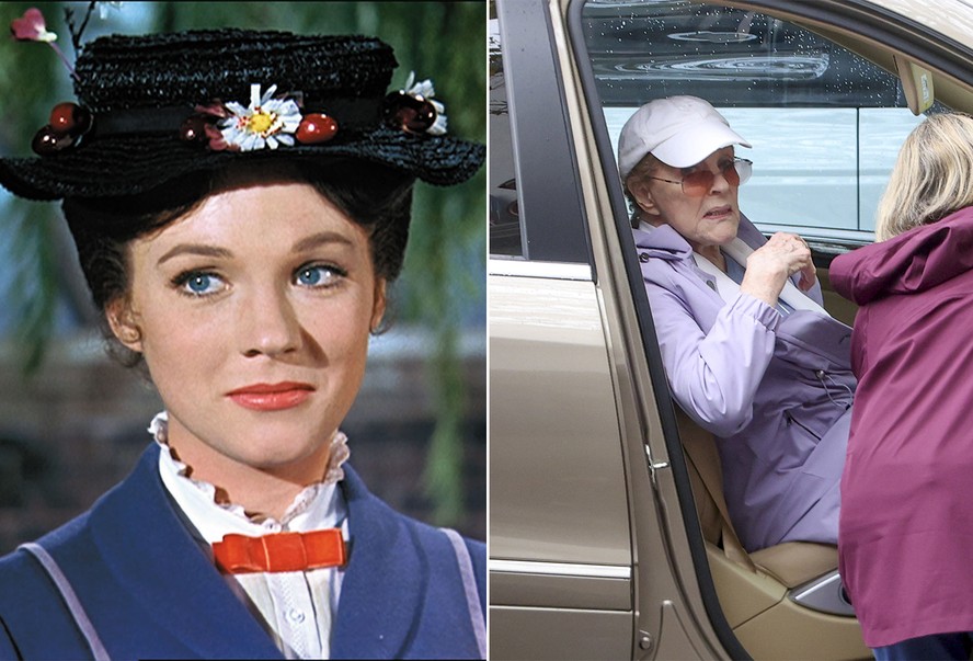 Julie Andrews em 'Mary Poppins' (1964) e em 2026, aos 91 anos