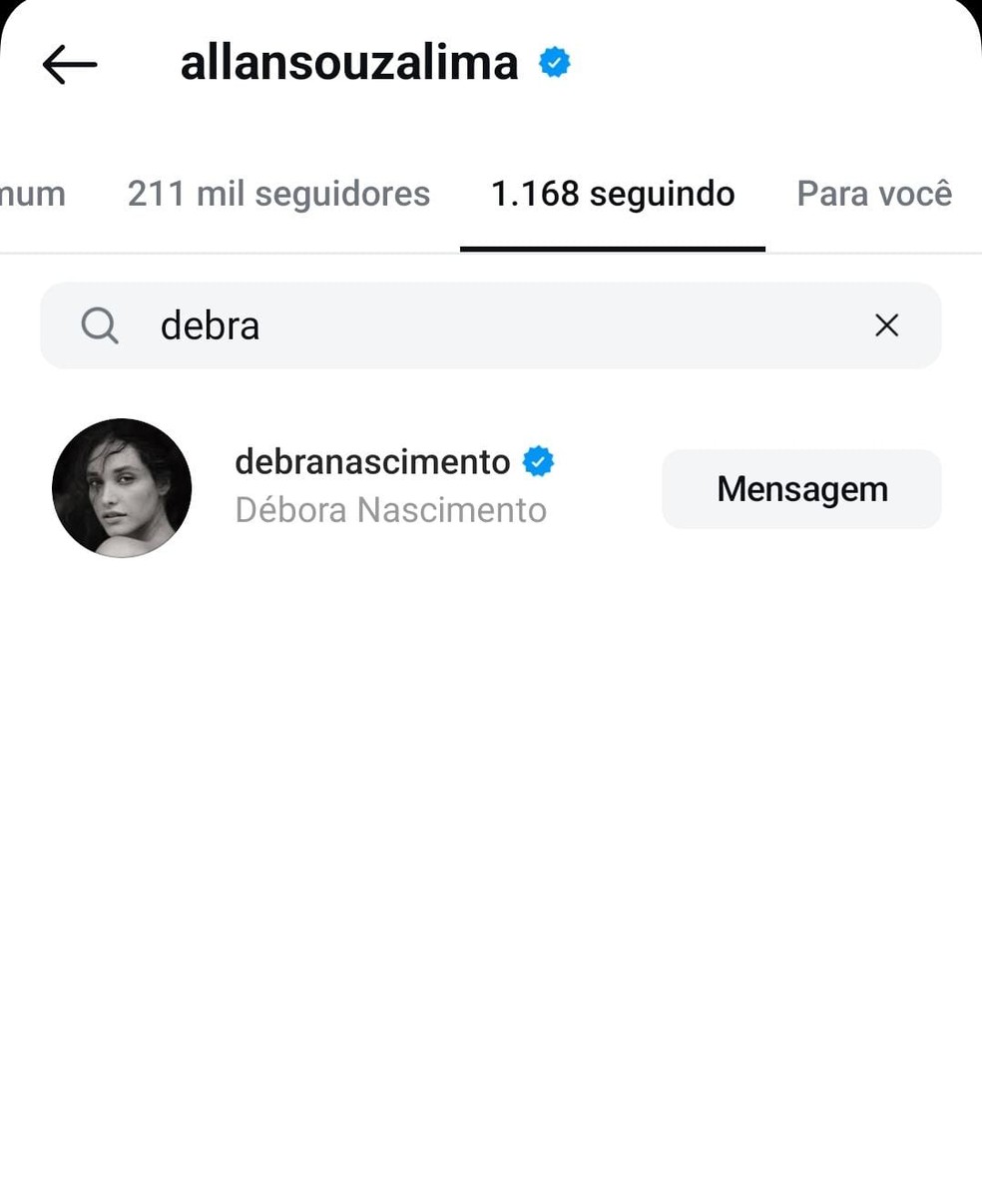 Allan Souza Lima ainda segue Débora Nascimento — Foto: Reprodução/Instagram