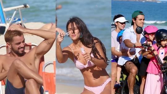 Rodrigo Simas, Felipe Simas, Yanna Lavigne e Mariana Uhlmann têm dia de praia em família