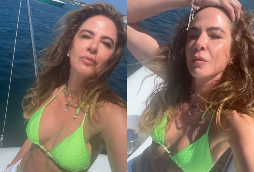 Luciana Gimenez toma sol em barco