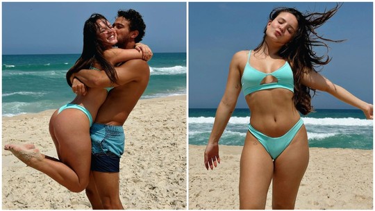 Larissa Manoela curte dia na praia com amigos, e noivo se declara: 'Nossa família'