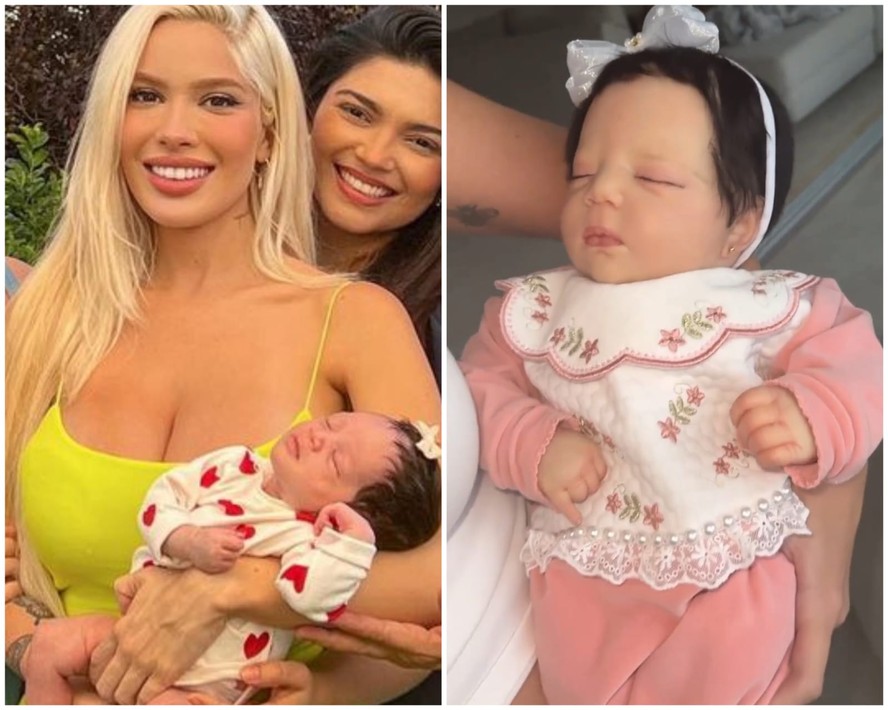 Karoline Lima é presenteada com boneca com a cara de sua filha quando recém-nascida