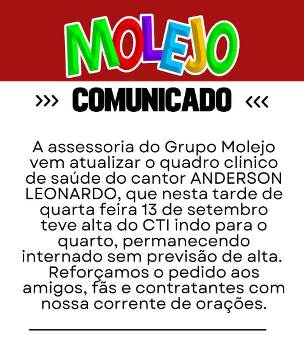 Post grupo Molejo — Foto: Reprodução/Instagram