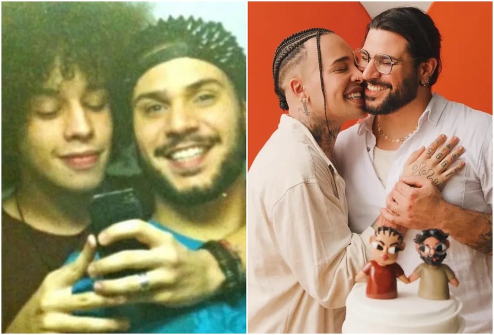 Gloria Groove e Pedro Lopes no in&iacute;cio do relacionamento e no casamento &mdash; Foto: Reprodu&ccedil;&atilde;o/Instagram