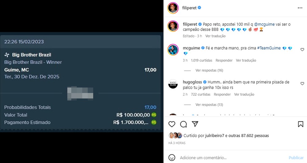 BBB 23: Filipe Ret aposta R$ 100 mil em vitória de Guimê e prêmio passa ...