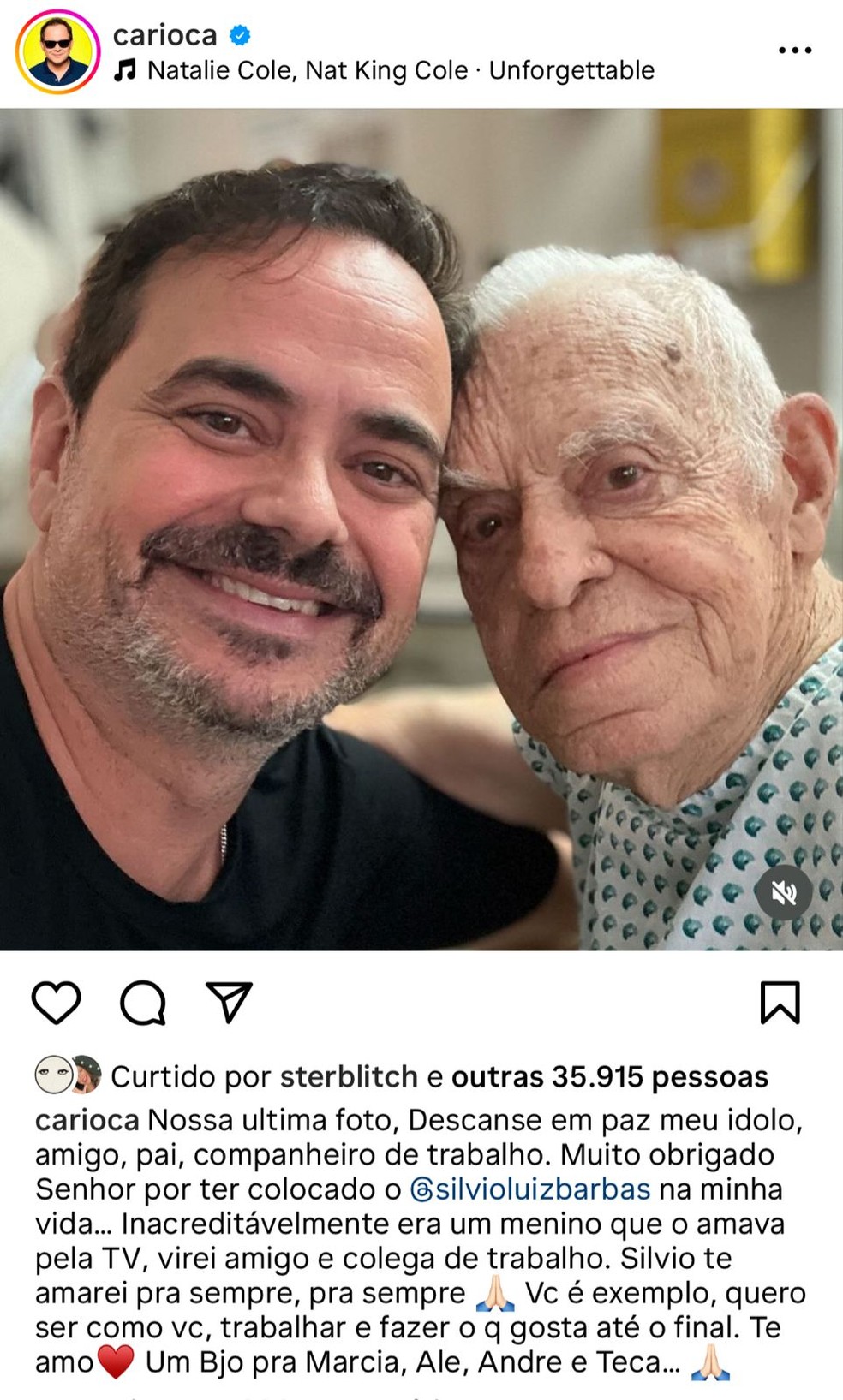 Carioca lamenta morte de Silvio Luiz — Foto: Reprodução/Instagram