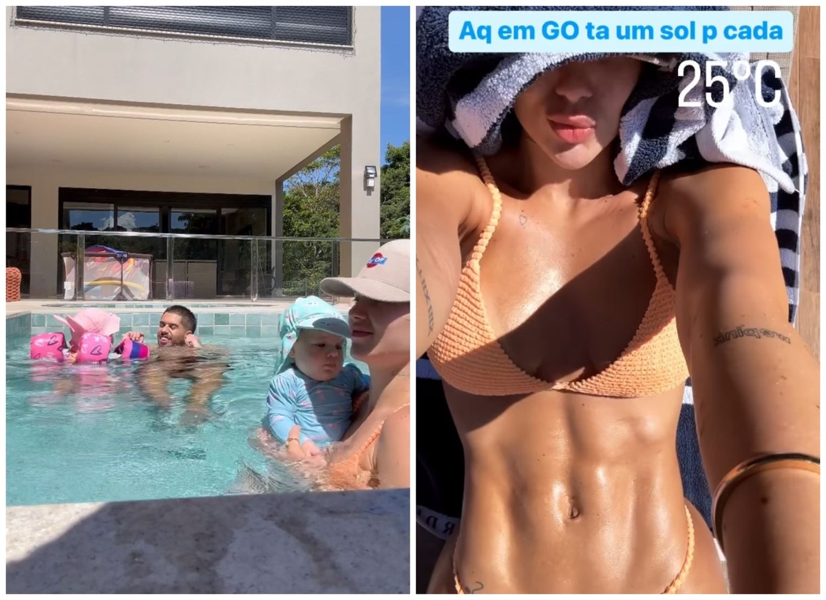 Virginia e Zé Felipe curtem dia de sol na piscina de mansão; assista vídeo