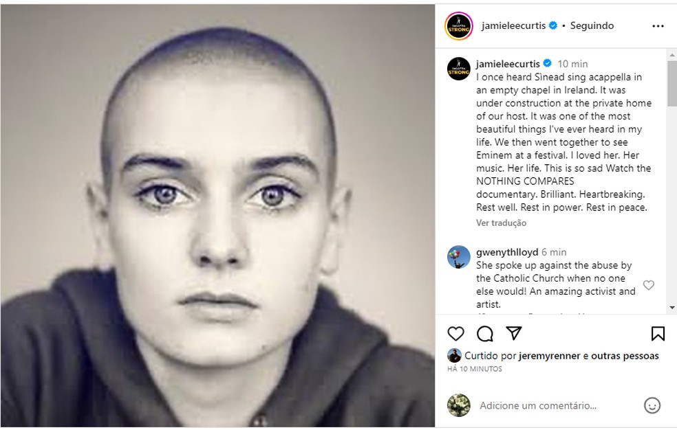 Jamie Lee Curtis se despede de Sinéad O'Connor — Foto: Reprodução Instagram