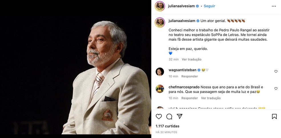 Juliana Alves homenageia Pedro Paulo Rangel — Foto: Reprodução / Instagram