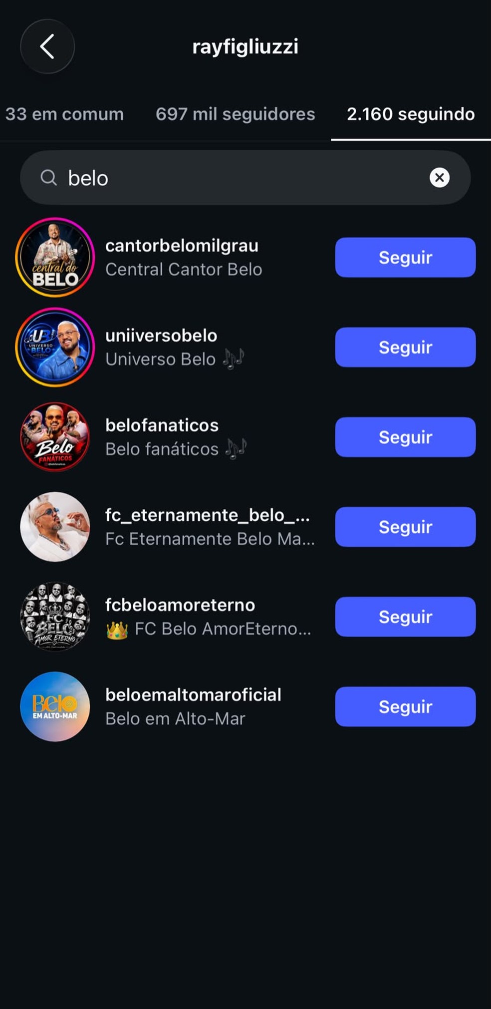 Rayane Figliuzzi não segue mais Belo — Foto: Reprodução/Instagram