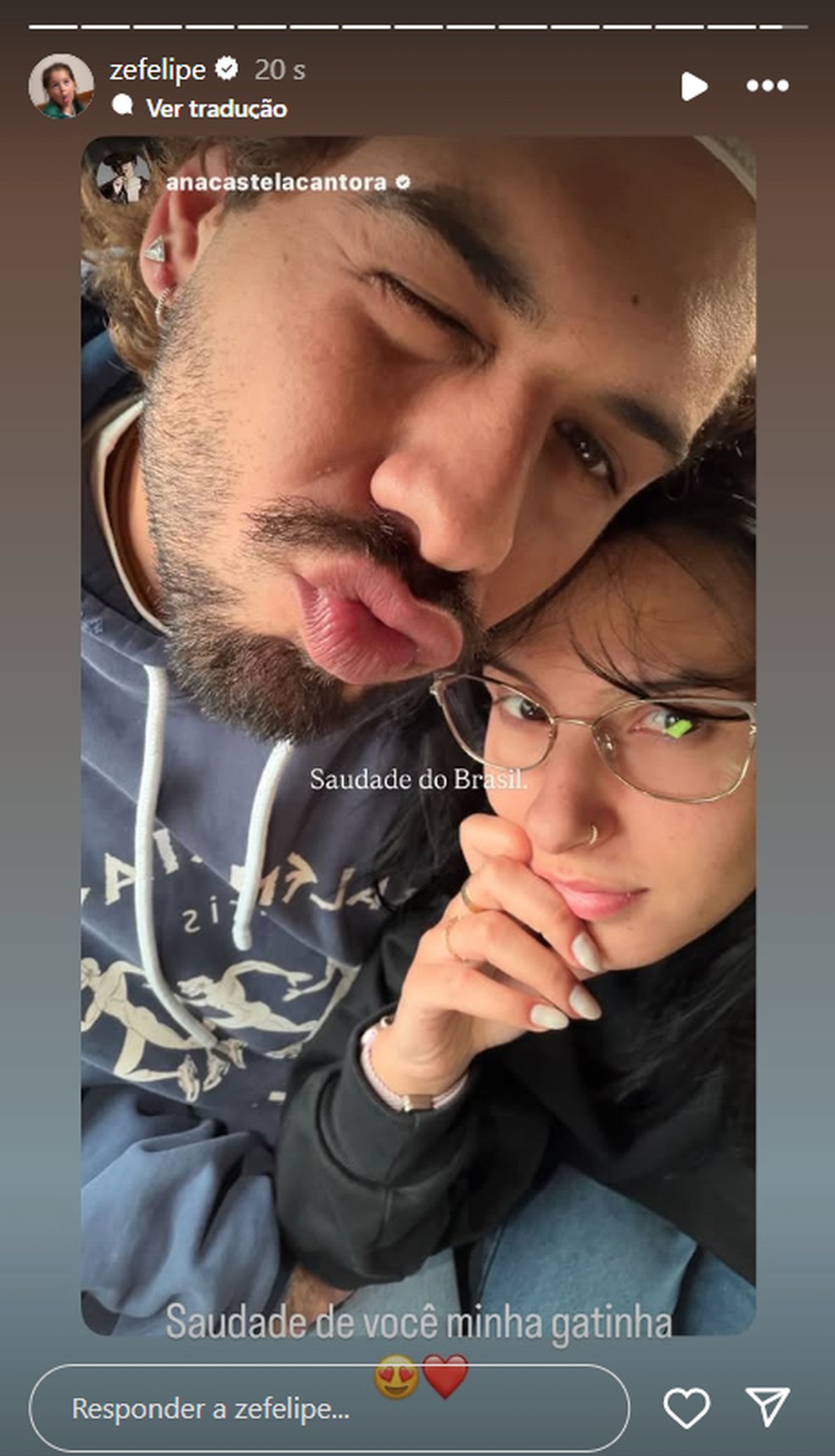Zé Felipe se declara para Ana Castela — Foto: Reprodução/Instagram
