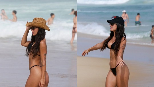 Ex-BBB Larissa Santos é fotografada fazendo cliques de biquíni em praia do Rio Ex-BBB Larissa Santos é fotografada fazendo cliques de biquíni em praia do Rio