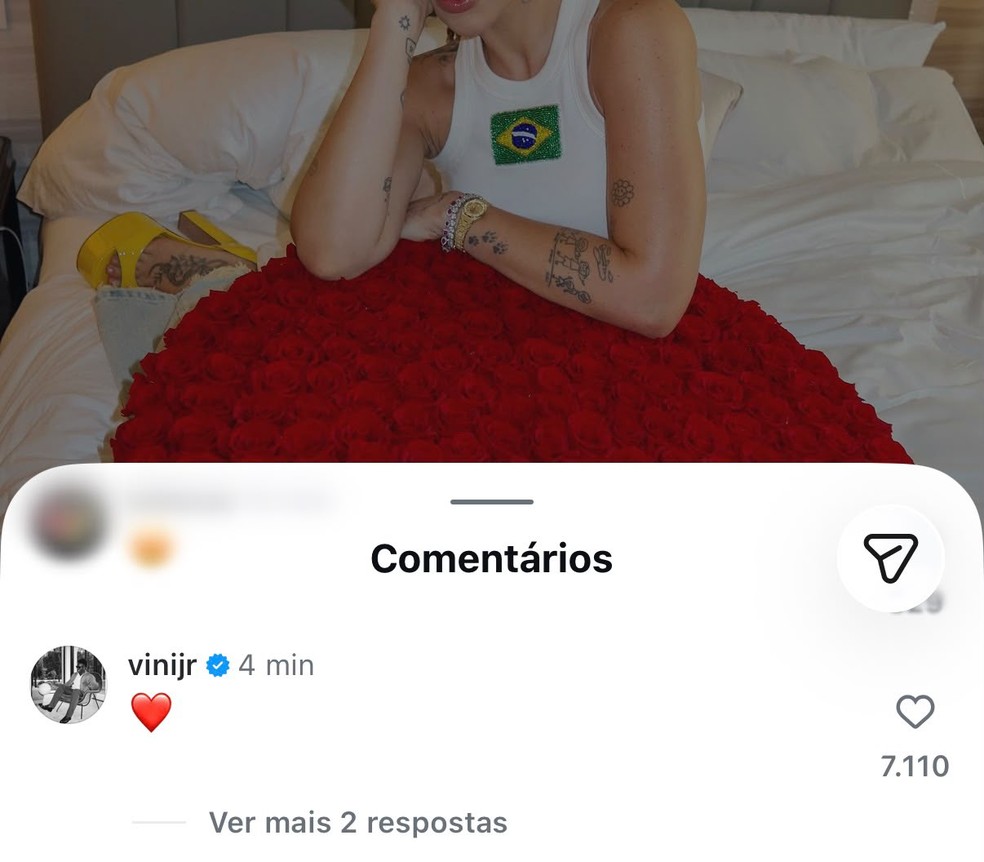 Vini Jr comentou com coração — Foto: Reprodução/ Instagram