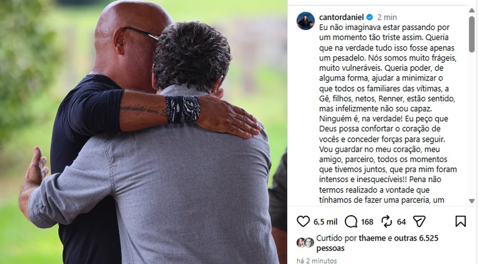 Daniel lamenta a morte do cantor Rick — Foto: Reprodução/Instagram