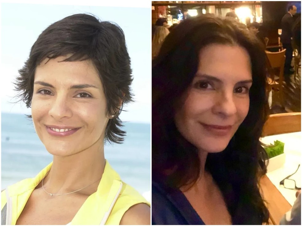 Antes e depois: Helena Ranaldi como Raquel, em Mulheres Apaixonadas (Globo, 2003), e com visual atual — Foto: Divulgação/TV Globo e Reprodução/Instagram