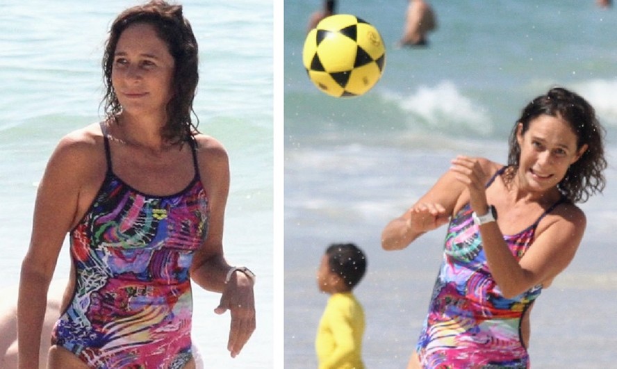 Andréa Beltrão joga bola em praia carioca
