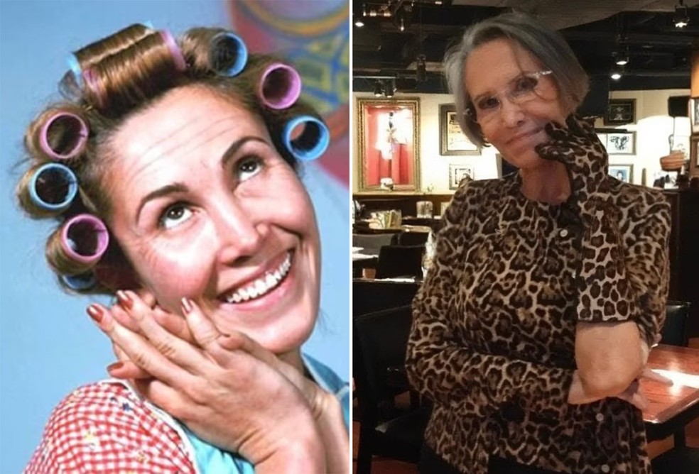 Florinda Meza como Dona Florinda em 'Chaves' (1972-83) e atualmente — Foto: Divulgação e Reprodução/Instagram