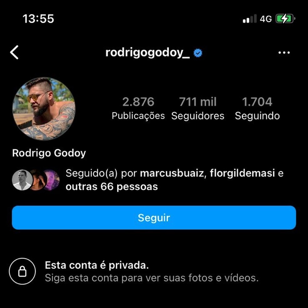 Rodrigo Godoy privou seu perfil — Foto: Reprodução/ Instagram