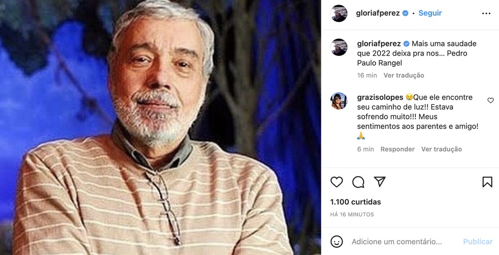 Gloria Perez fala sobre Pedro Paulo Rangel — Foto: Reprodução / Instagram