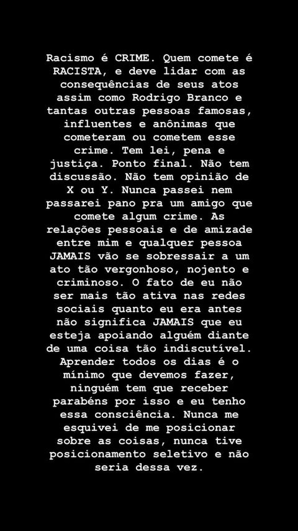 Anitta se manifesta ap&oacute;s condena&ccedil;&atilde;o de Rodrigo Branco &mdash; Foto: Reprodu&ccedil;&atilde;o/Instagram