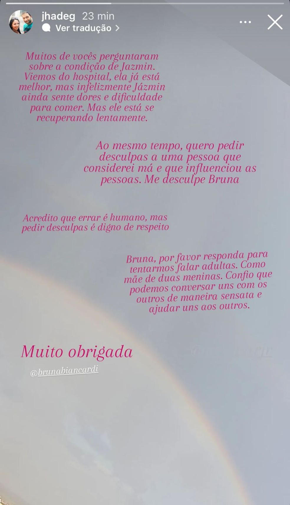 Story de Gabriella Gáspár — Foto: Reprodução/Instagram