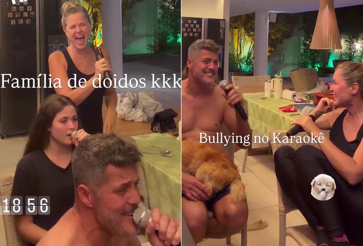 Ex-goleiro da Seleção, Julio Cesar canta no karaokê com Susana Werner e a filha: 