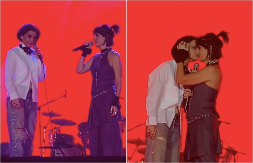 Marina Lima e Fernanda Abreu se beijam em palco do Coala Festival
