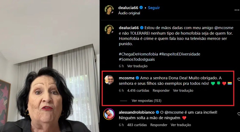 Marcelo Cosme agradece apoio de Déa Lúcia — Foto: Reprodução/Instagram