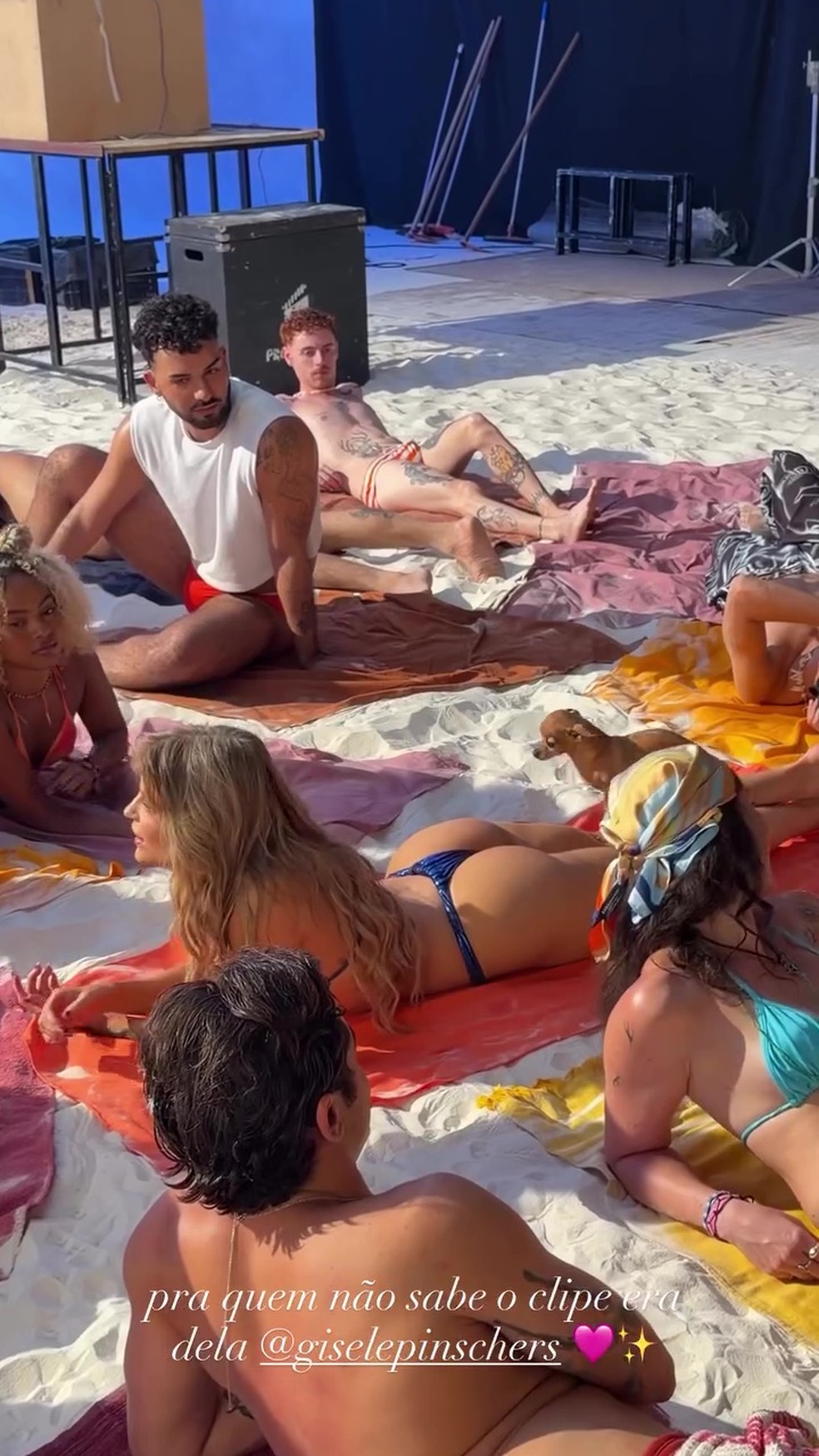 Luísa Sonza mostra cachorrinha Gisele Pinscher em bastidores do clipe 'Tropical Paradise' — Foto: Reprodução/Instagram