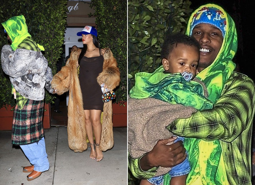 Rihanna, A$AP Rocky e o primogênito do casal foram vistos em jantar em Santa Monica, na Califórnia