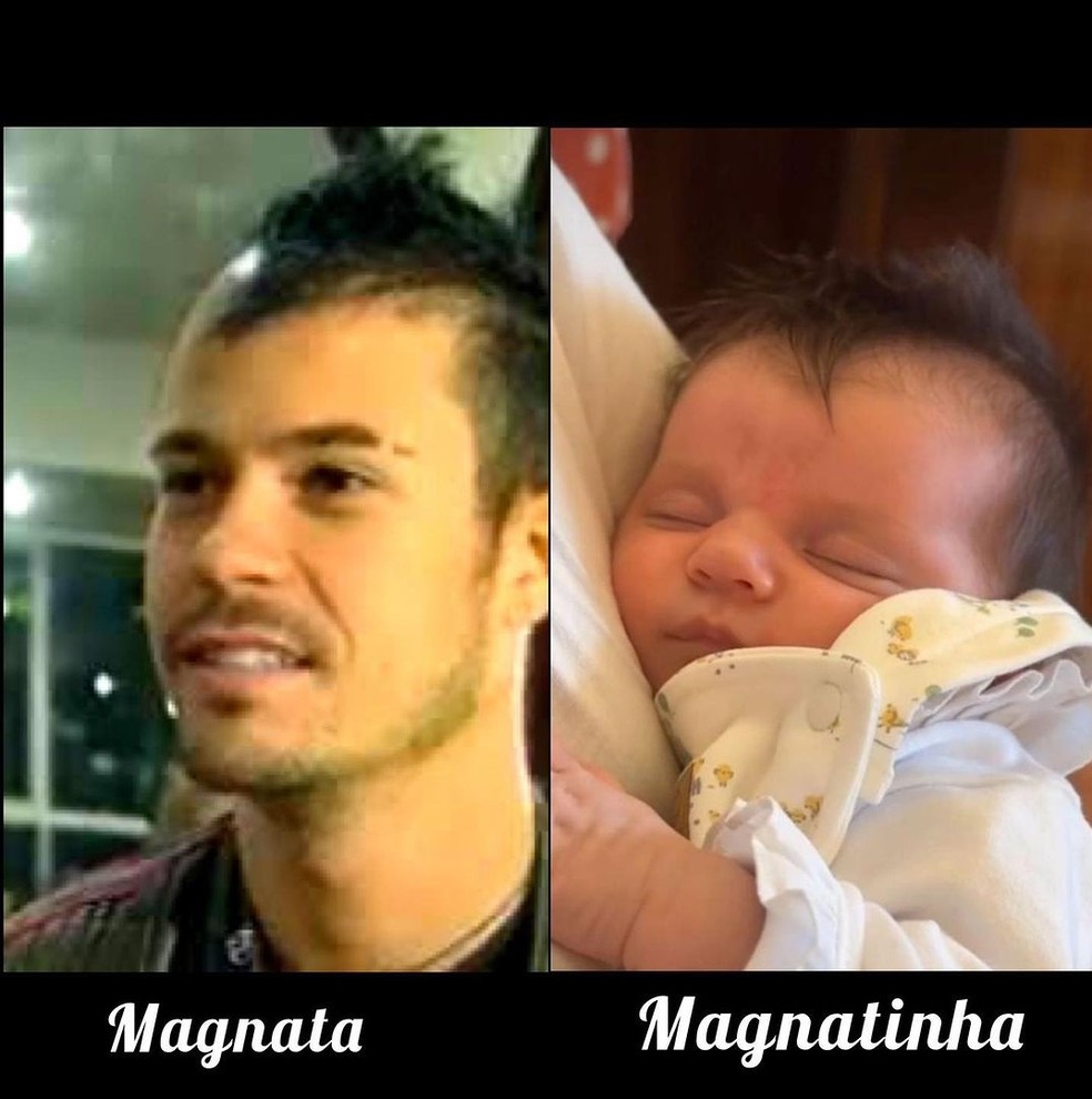 Paulo Vilhena no filme 'O Magnata' (2007) e a filha recém-nascida, Manoela — Foto: Reprodução/Instagram