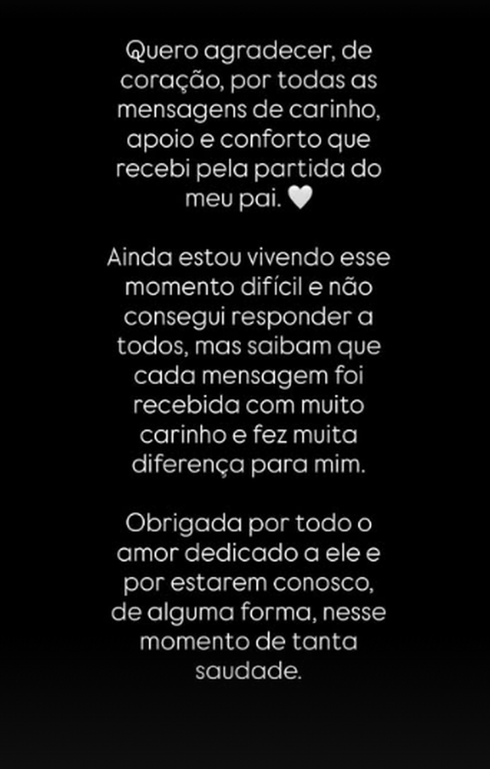 Bruna Trindade, filha de Netinho, agradece carinho após morte do pai — Foto: Reprodução/Instagram