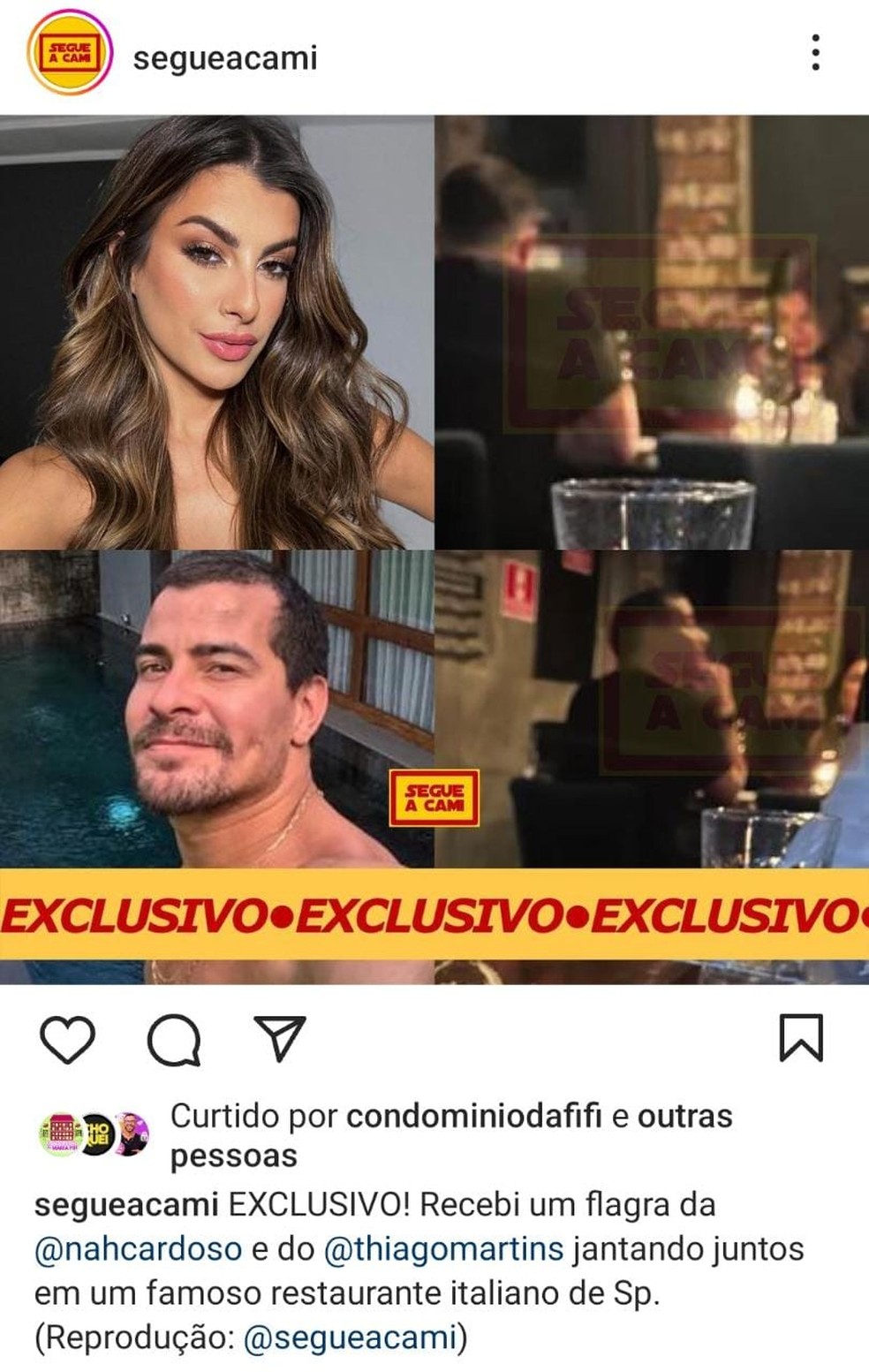 Nah Cardoso é flagrada em jantar com Thiago Martins — Foto: Reprodução/Instagram