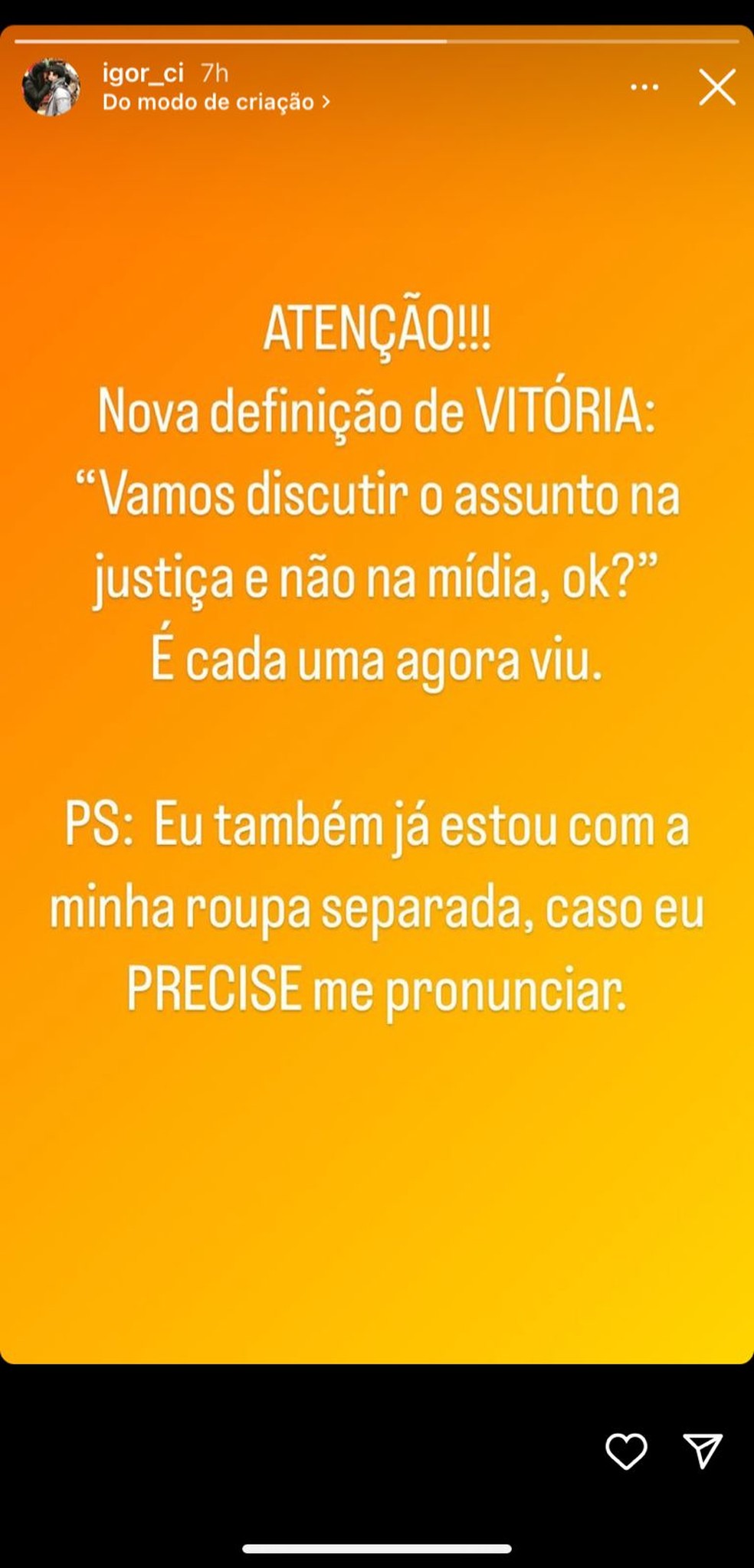 Post de Igor Camargo — Foto: Reprodução/Instagram