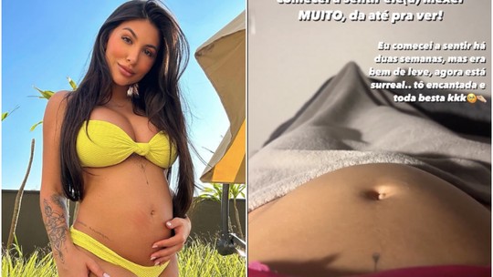 Jheny Santucci compartilha vídeo de bebê se mexendo em sua barriga: 'Encantada'
