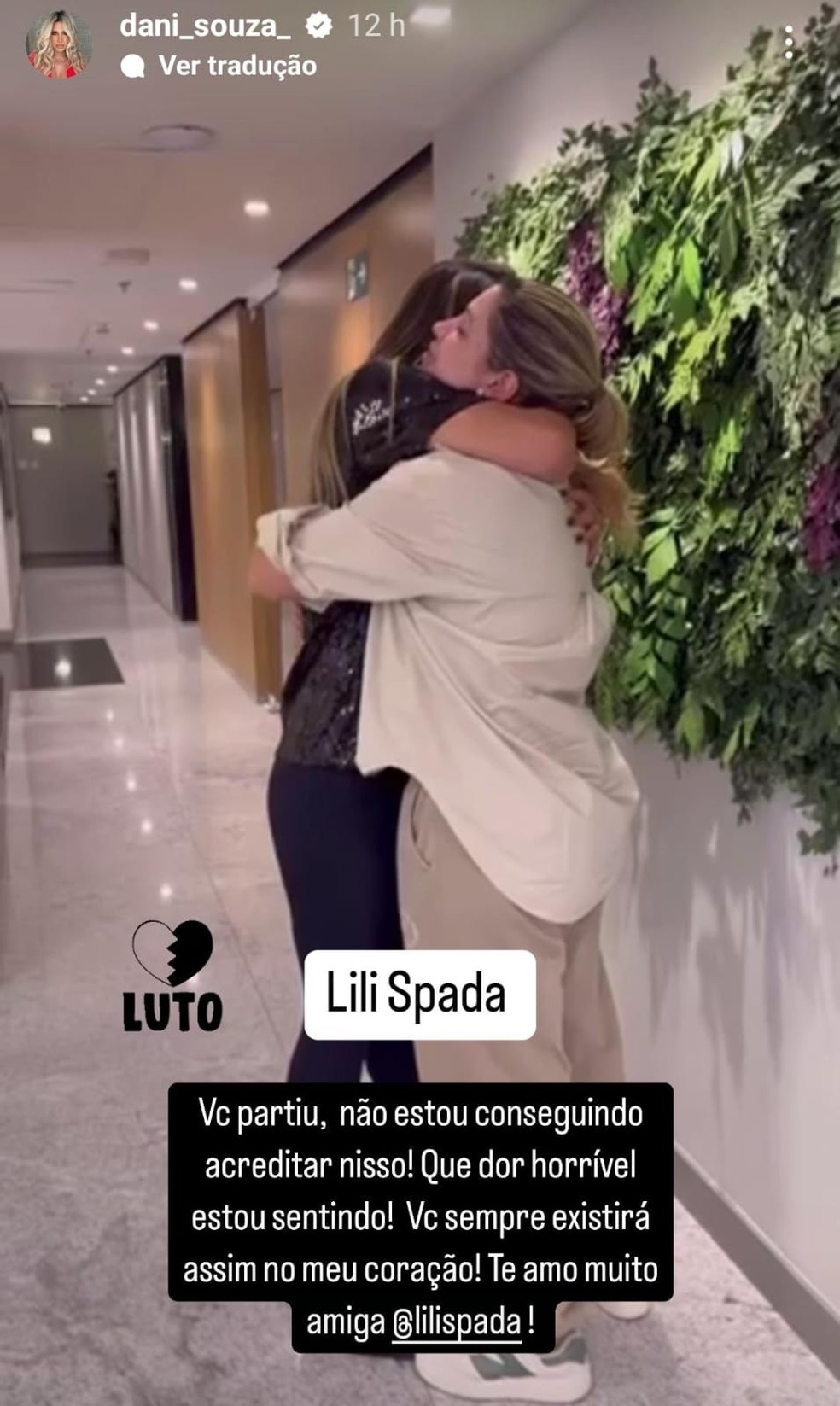 Dani Souza lamenta morte de Lili Spada — Foto: Reprodução/Instagram