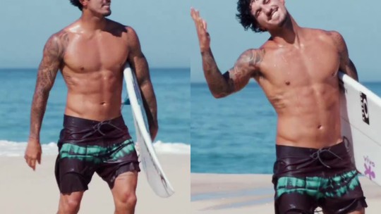 Na praia, Gabriel Medina exibe corpo sarado durante dancinha e ganha elogio de Neymar