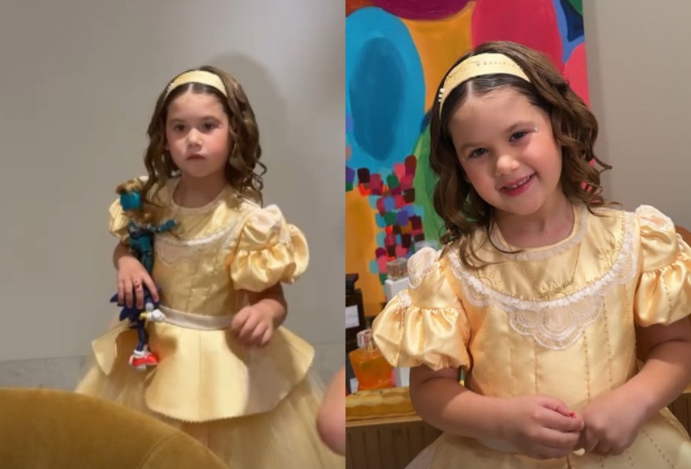 Maria Alice se fantasia de Bela, de 'A Bela e a Fera', para aniversário da irmã — Foto: Reprodução/Instagram