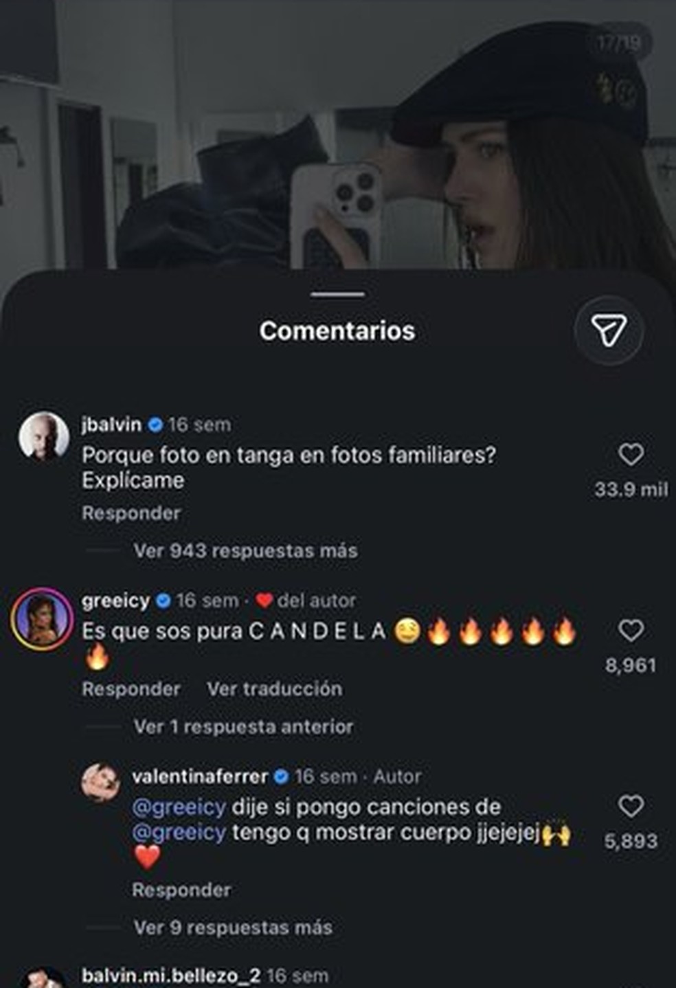 Comentário polêmico de J Balvin — Foto: Reprodução/Instagram