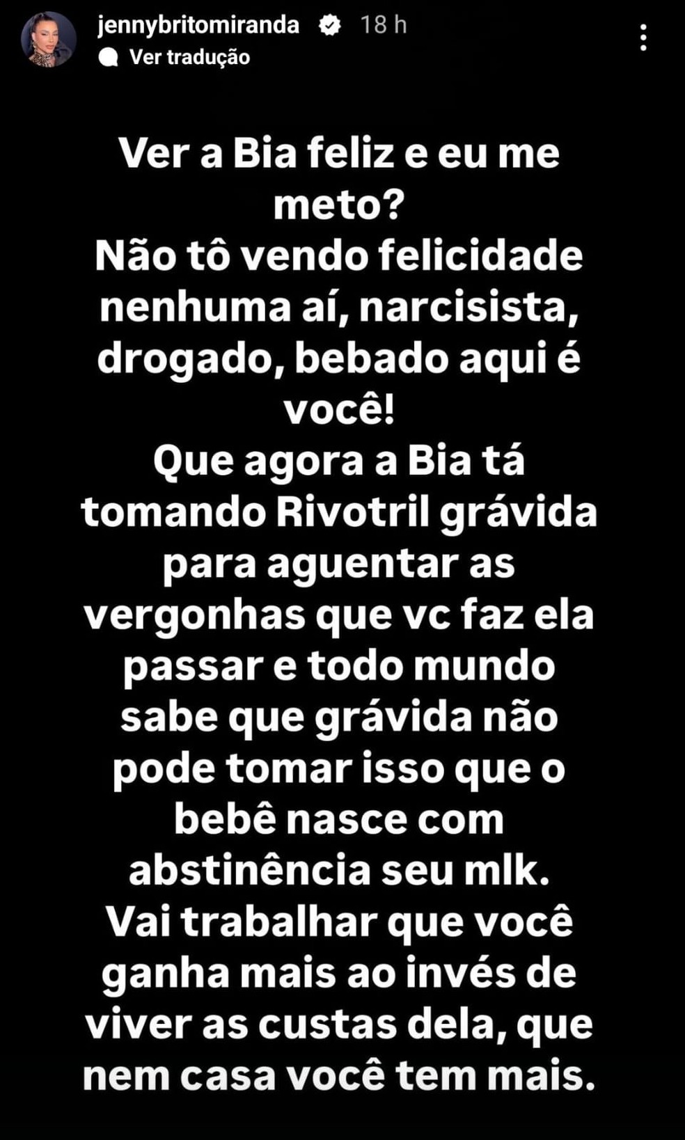 Jenny Miranda detona Gato Preto, namorado de sua filha, Bia Miranda — Foto: Reprodução/Instagram