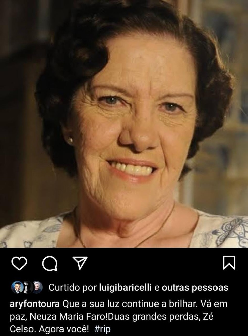 Ary Fontoura lamenta a morte da atriz Neusa Maria Faro — Foto: Reprodução/Instagram