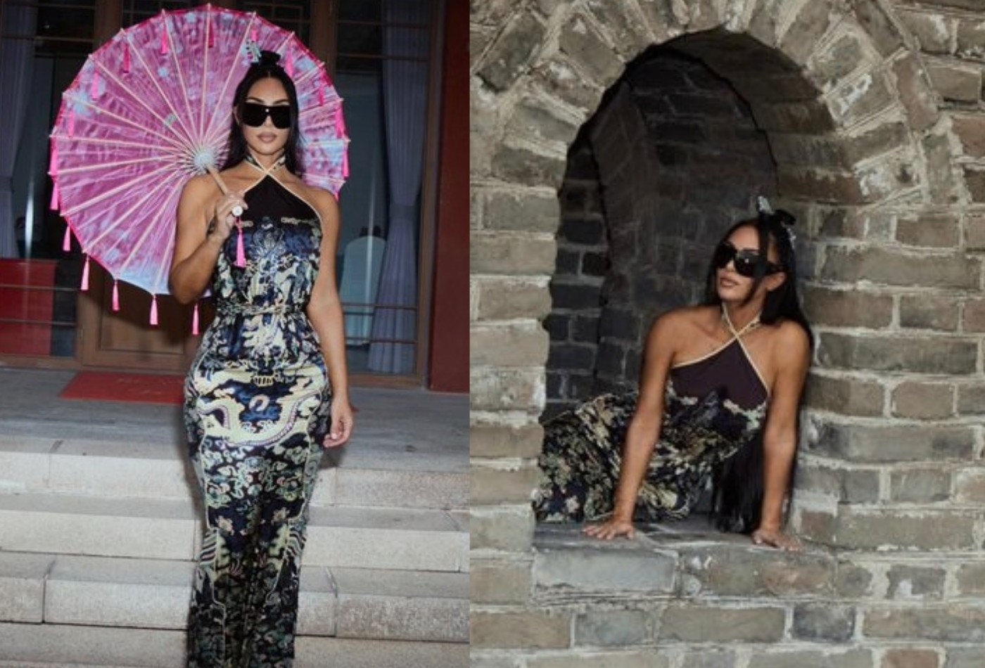 Kim Kardashian posa na Grande Muralha da China e abre baú de fotos no país com a família; veja - Foto