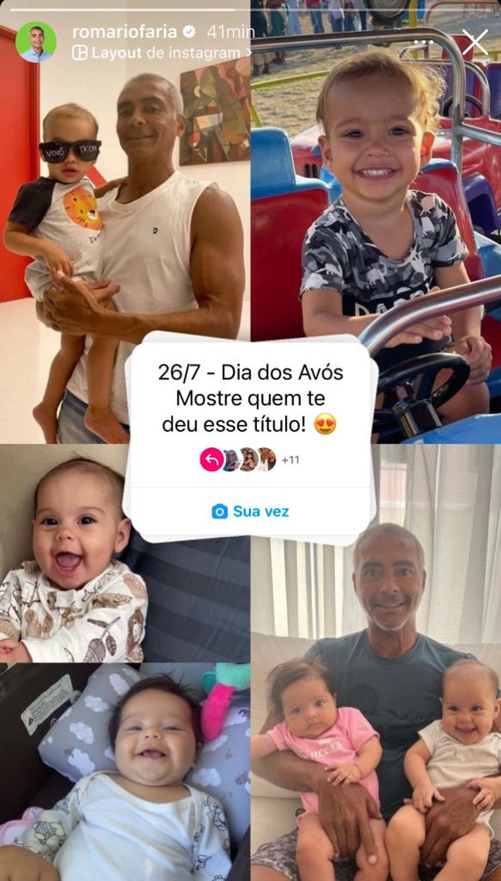 Romário posta foto com os netos — Foto: Reprodução/Instagram